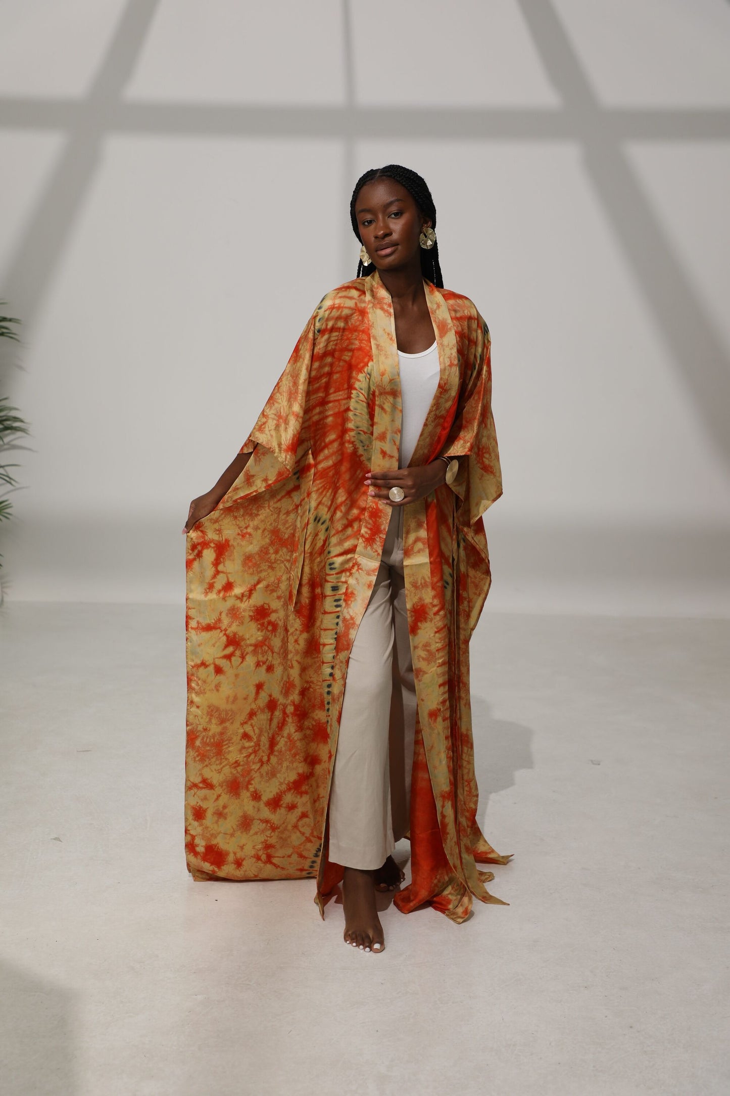 Geni Flowy Kaftan - Orange & Gold