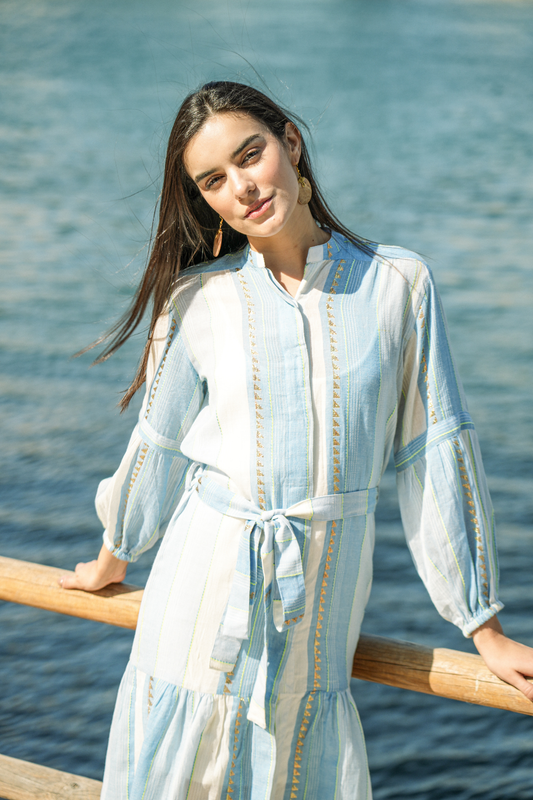Nahome Long-Sleeve Dress - Blue