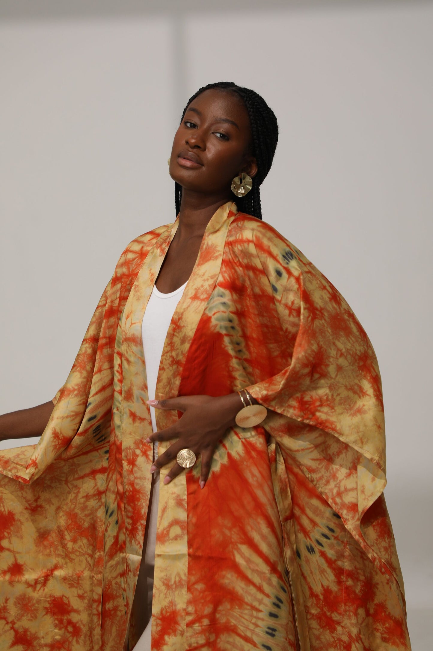 Geni Flowy Kaftan - Orange & Gold