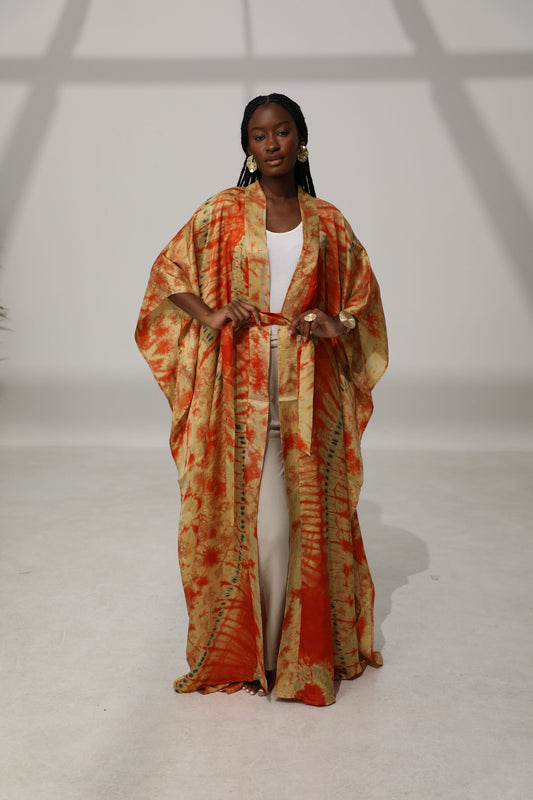 Geni Flowy Kaftan - Orange & Gold