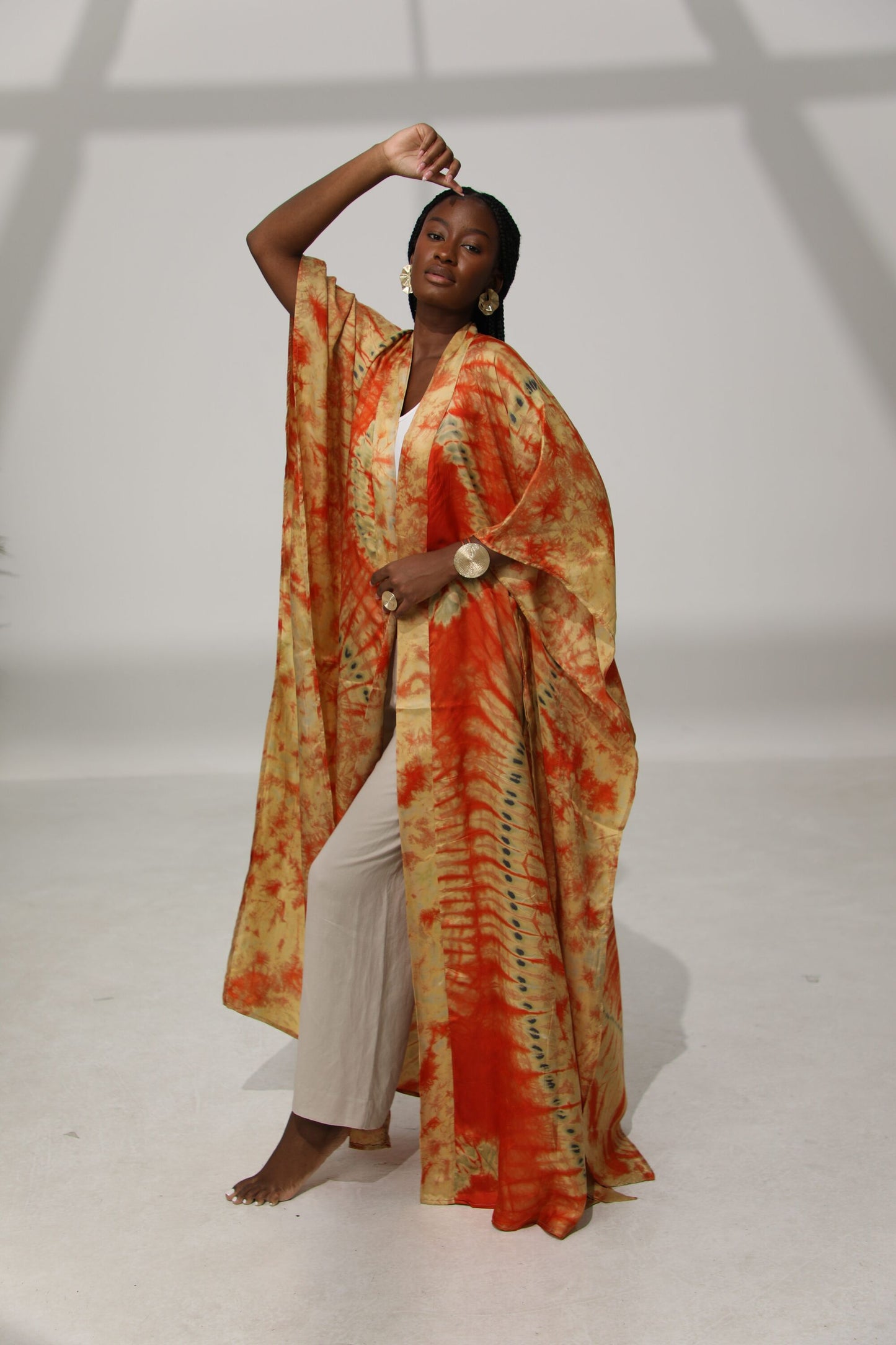 Geni Flowy Kaftan - Orange & Gold