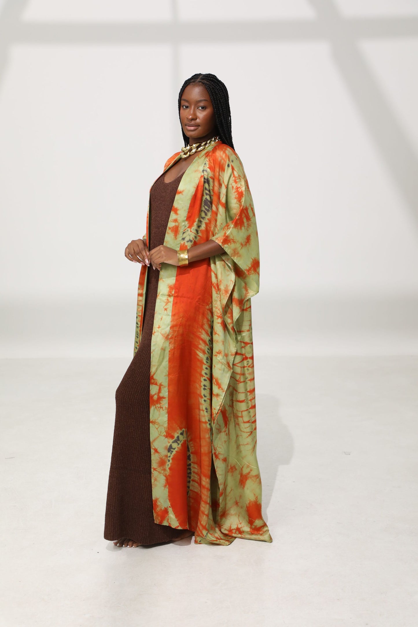 Geni Flowy Kaftan - Green + Orange