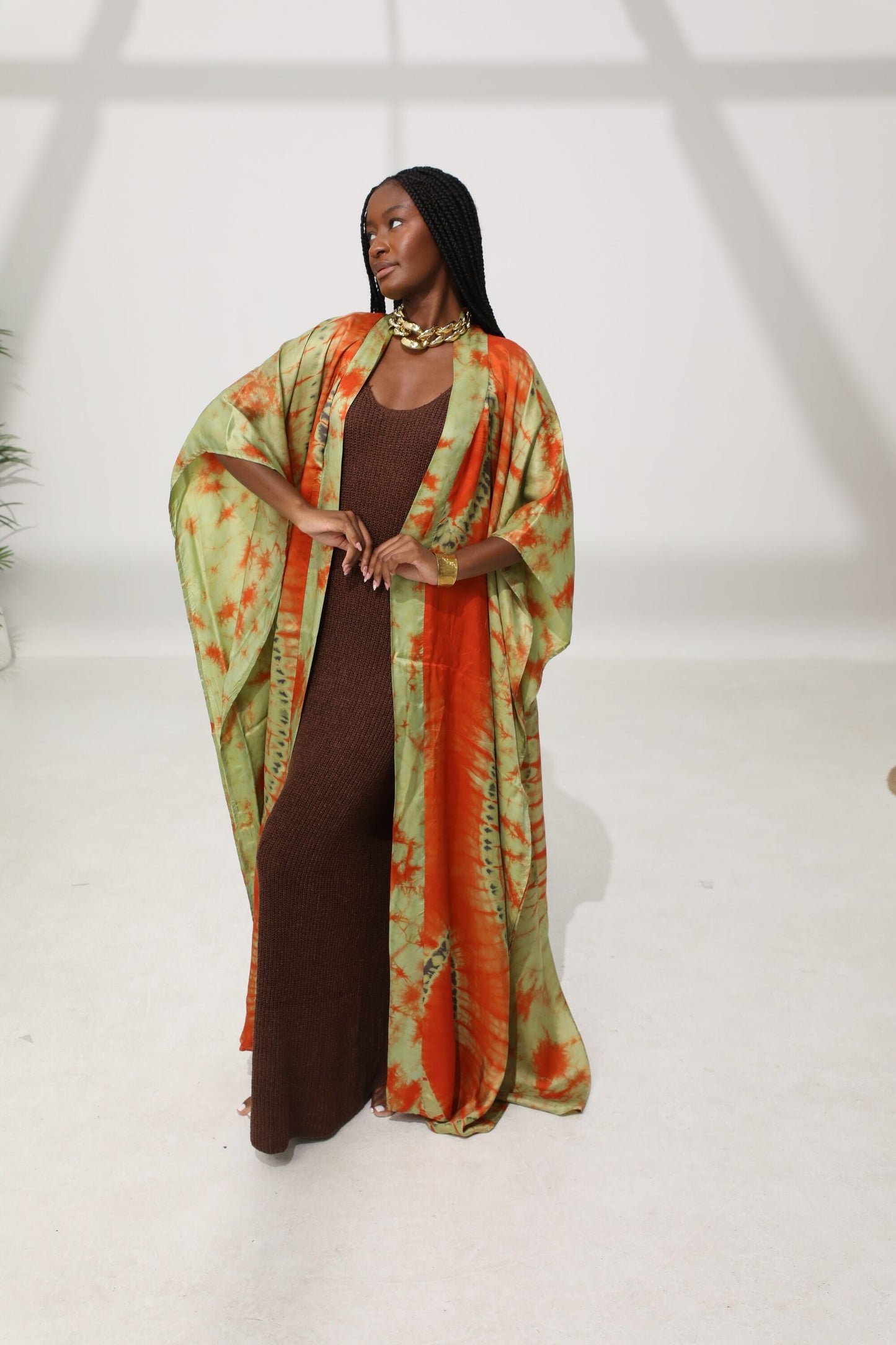 Geni Flowy Kaftan - Green + Orange