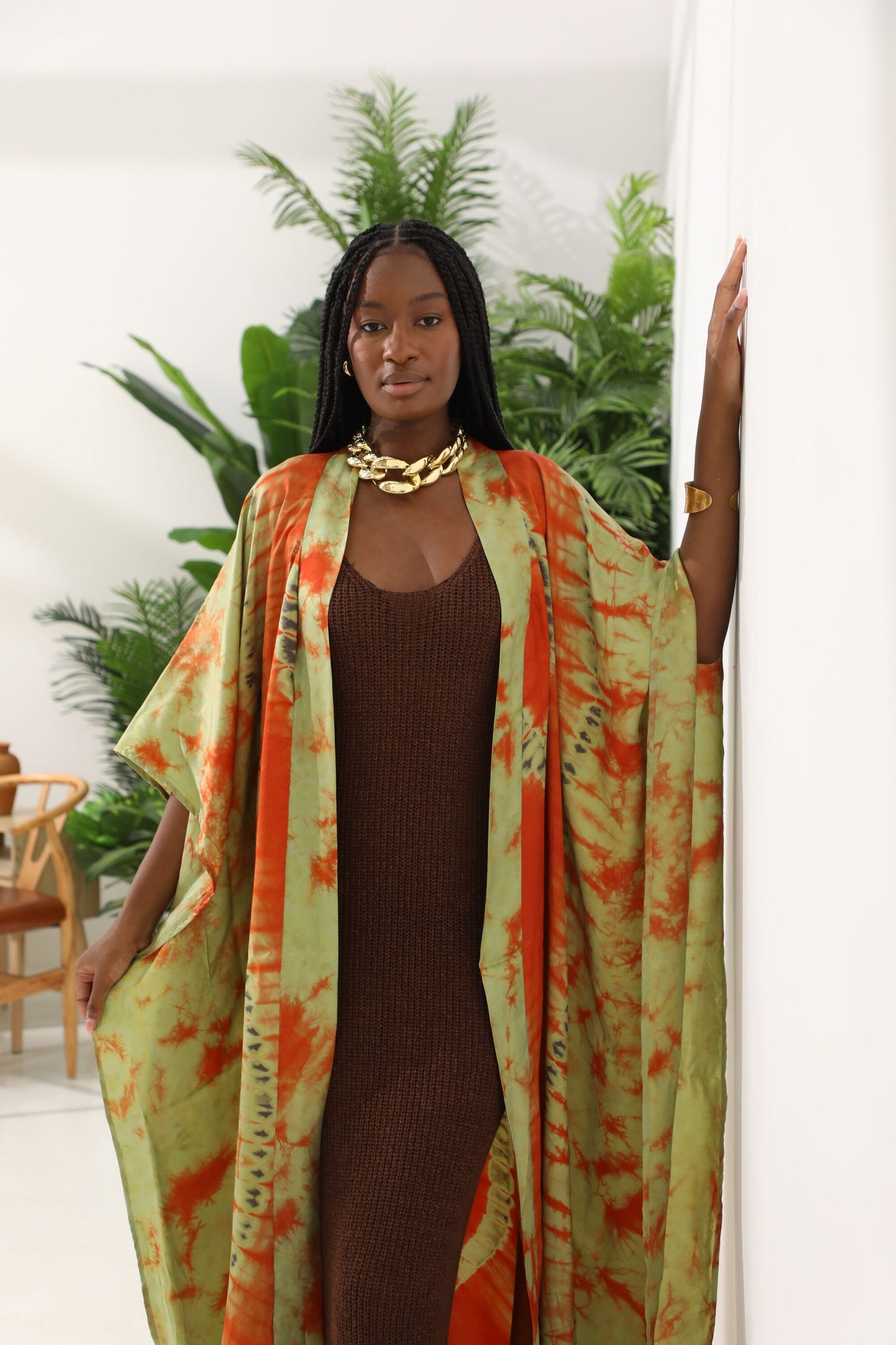 Geni Flowy Kaftan - Green + Orange