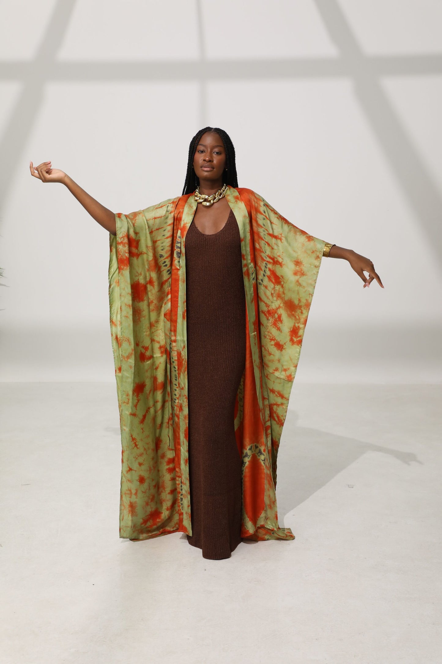 Geni Flowy Kaftan - Green + Orange