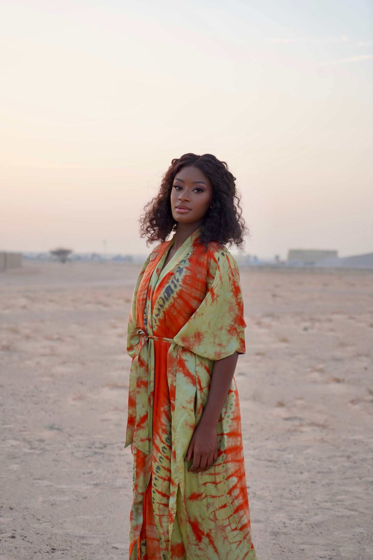 Geni Flowy Kaftan - Green + Orange