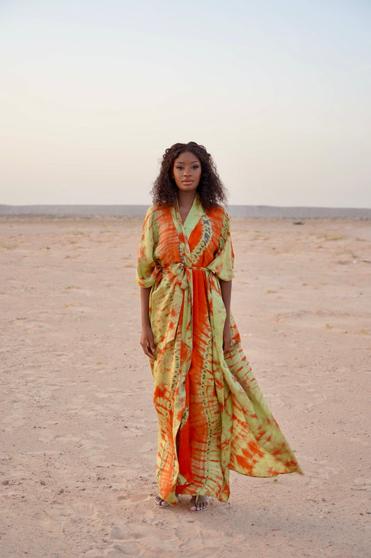 Geni Flowy Kaftan - Green + Orange