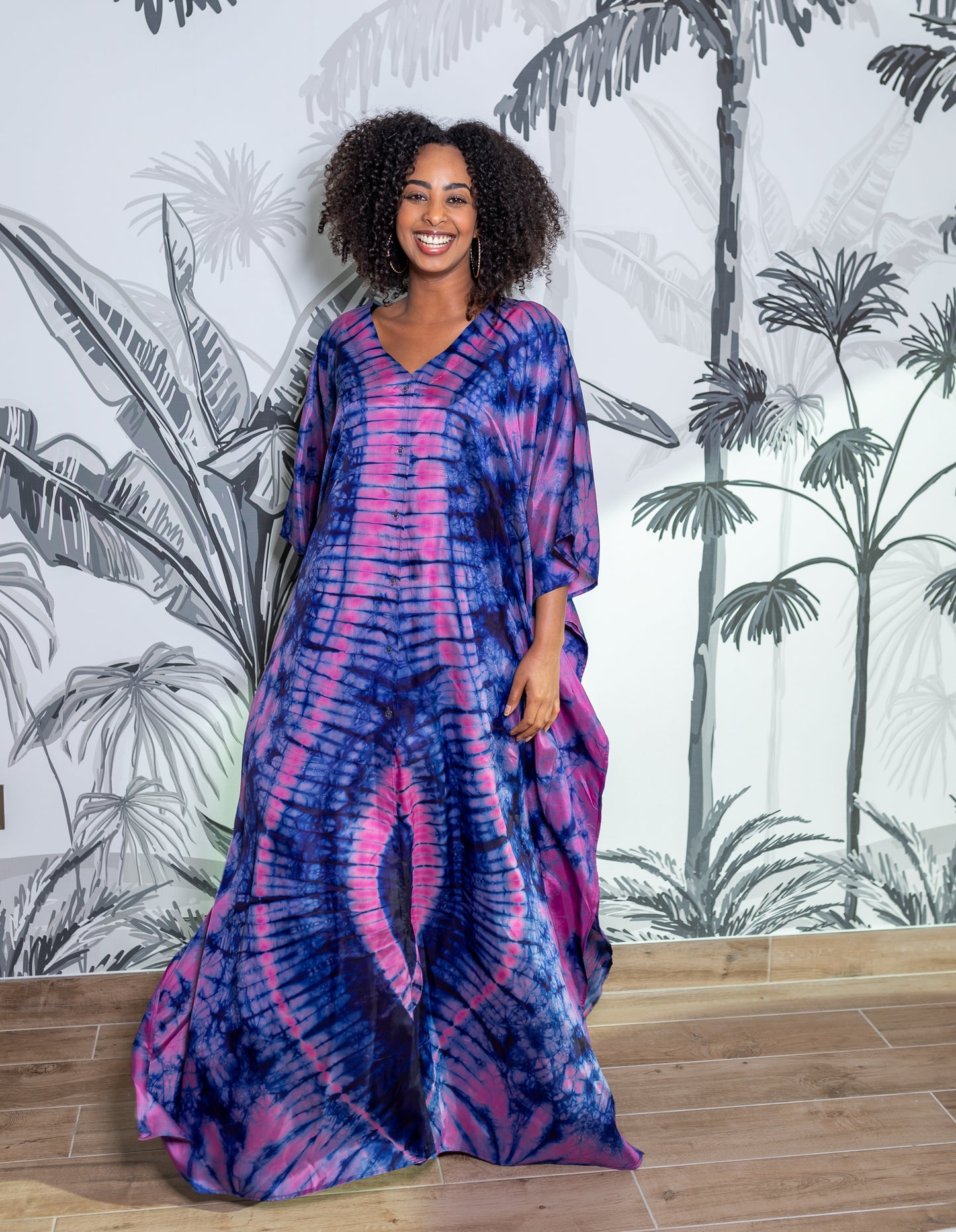 Geni Flowy Kaftan - Blue + Pink
