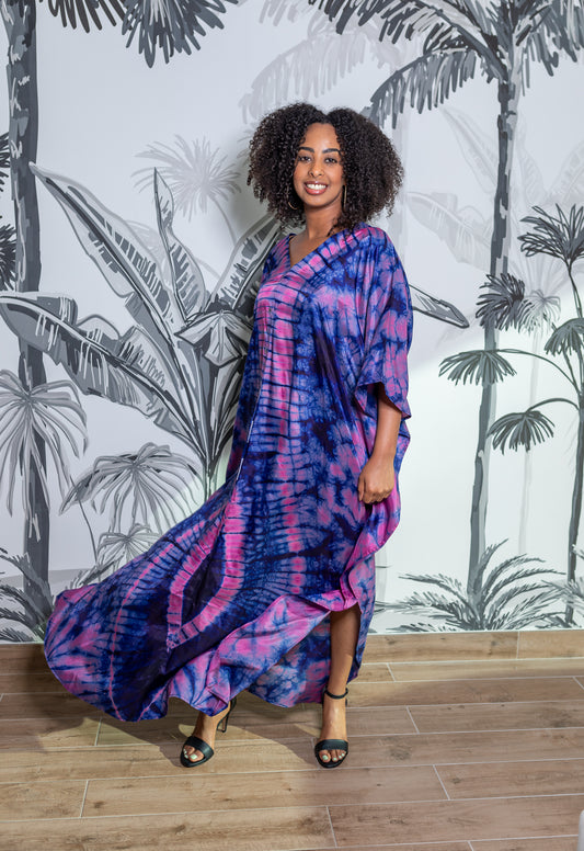 Geni Flowy Kaftan - Blue + Pink